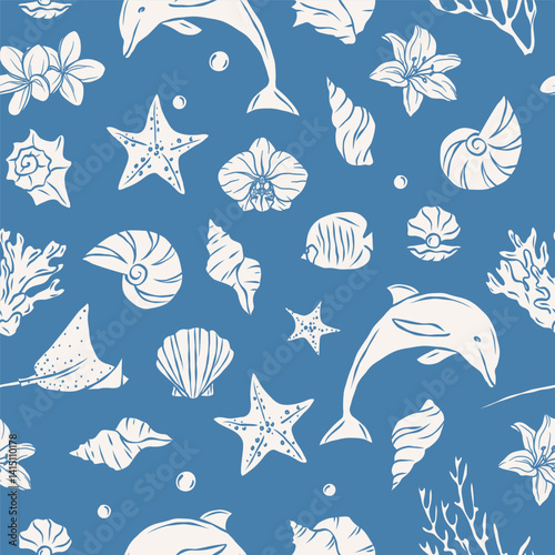 Flat vector retro doodle nautical background