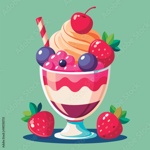 Delicious layered dessert with berries and cream.