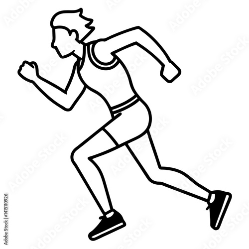 Line art vector silhouette of a marathon runner, with one foot forward and arms pumping