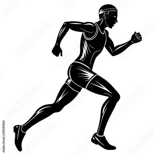 Line art vector silhouette of a marathon runner, with one foot forward and arms pumping