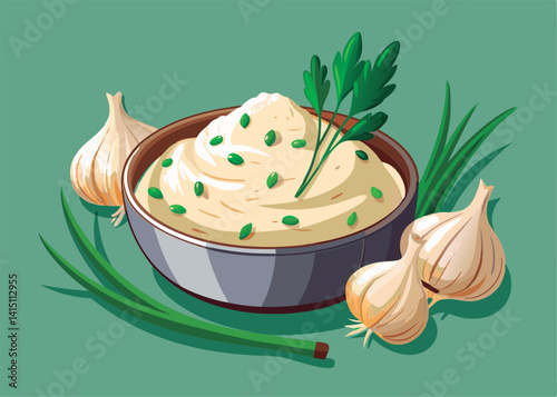 Garlic herb mashed potatoes in bowl.