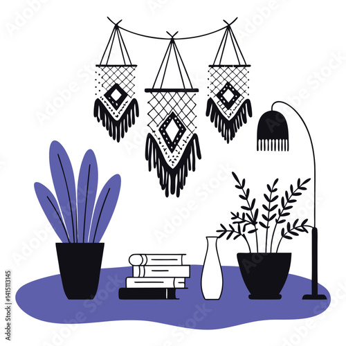 Cozy Bohemian Home Interior with Pillows and Decor Illustration