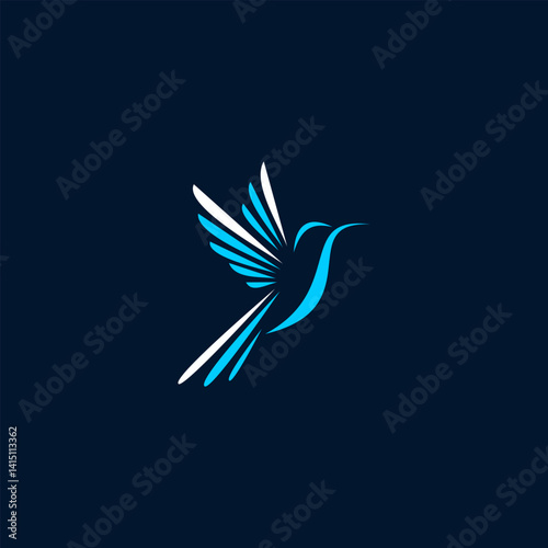 Colibri Logo isolated on dark blue background. Design colibri for logo, Simple and clean flat design of the colibri logo template. Suitable for your design need, logo, illustration, animation.