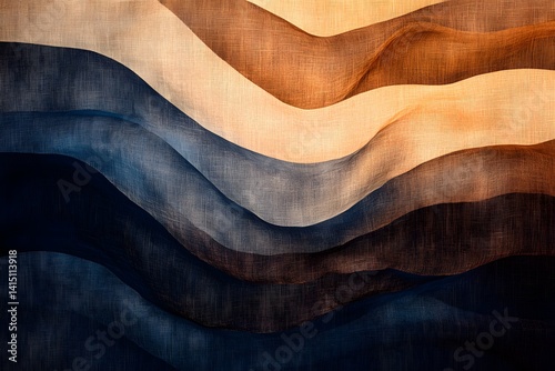 Abstract wavy fabric texture in earthy blue and brown gradient tones