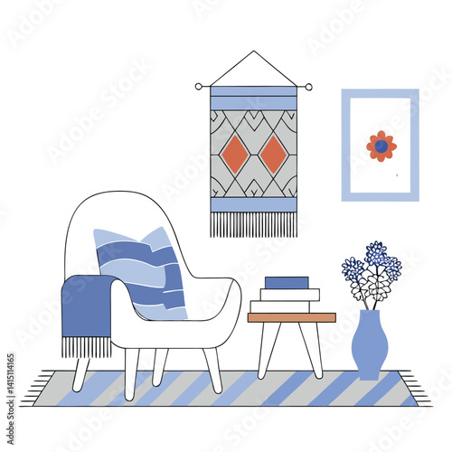 Cozy Bohemian Home Interior with Pillows and Decor Illustration