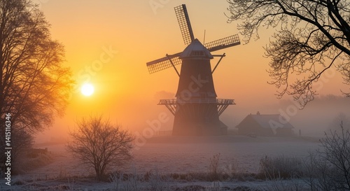 windmill at sunset