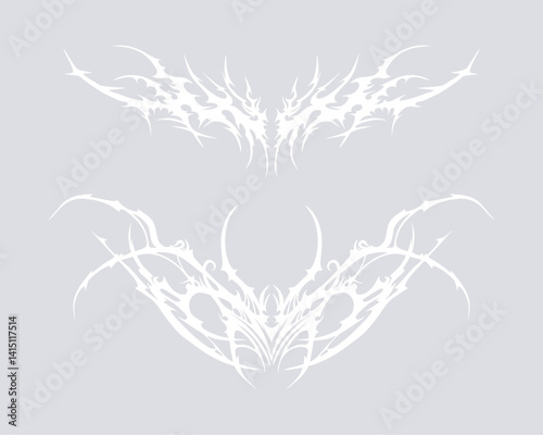 Tribal tattoo sigilism shape collection aset Brutalism streetwear element acid poster, illustration vector t shirt design, symbol sick editable