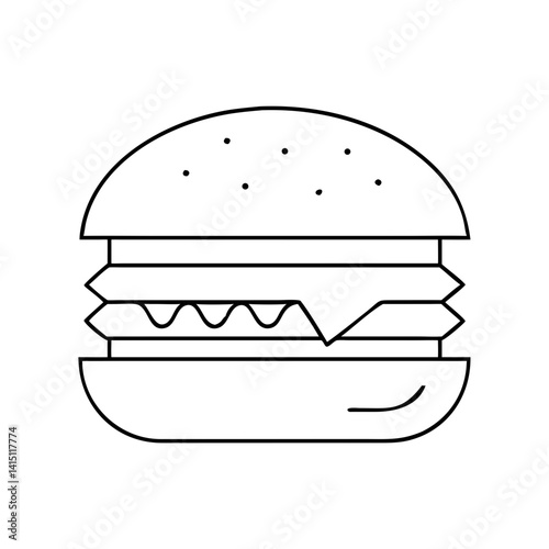 Minimalist Burger Illustration on White Background - Simple and Clean Design for Fast Food Promotions