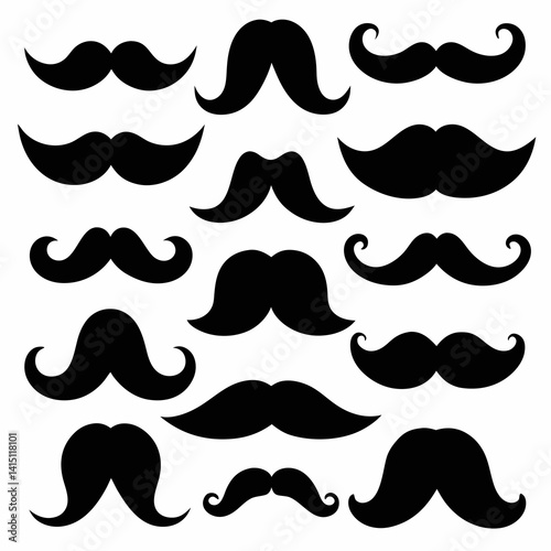 Set of Black Silhouette Mustache Icons in Various Styles