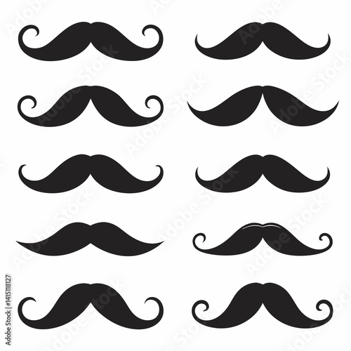 Set of Black Silhouette Mustache Icons in Various Styles