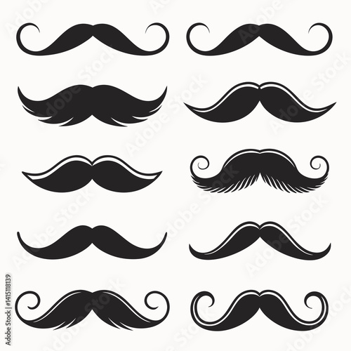 Set of Black Silhouette Mustache Icons in Various Styles