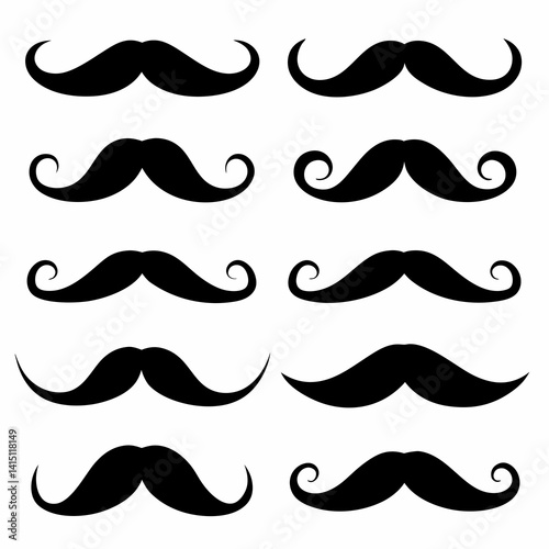 Set of Black Silhouette Mustache Icons in Various Styles