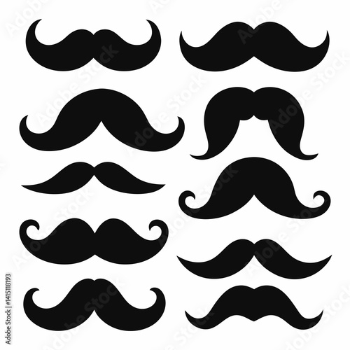 Set of Black Silhouette Mustache Icons in Various Styles