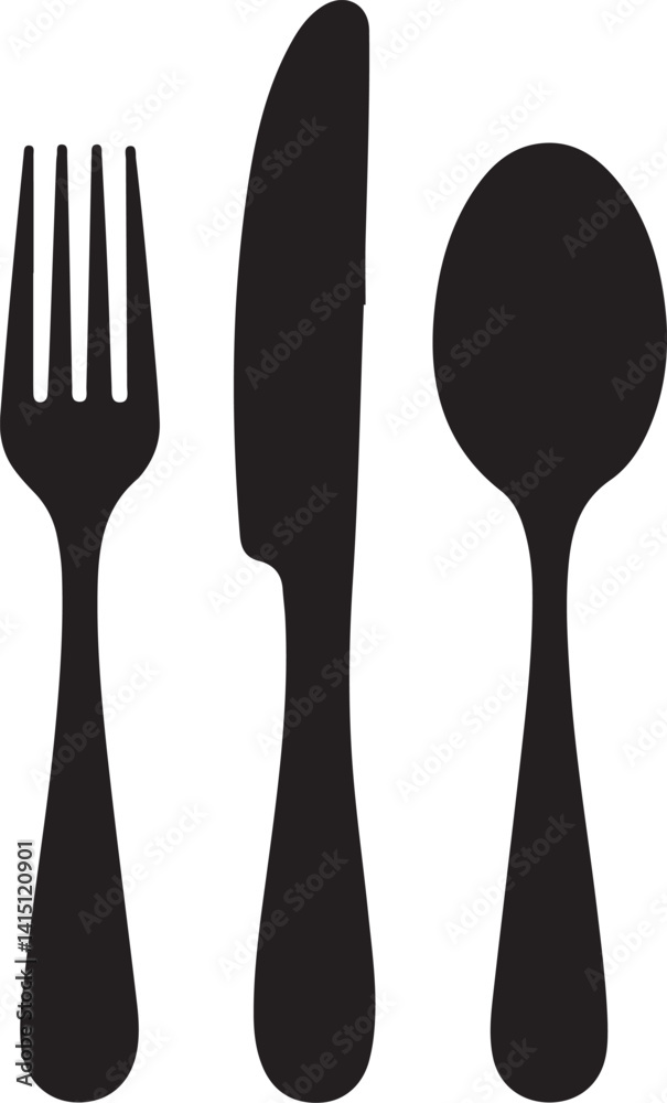 Spoon, knife, fork silhouettes icons. Spoon, knife, fork silhouettes icons.