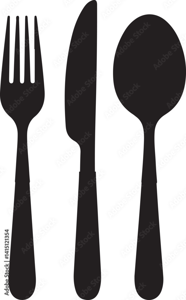 Spoon, knife, fork silhouettes icons. Spoon, knife, fork silhouettes icons.