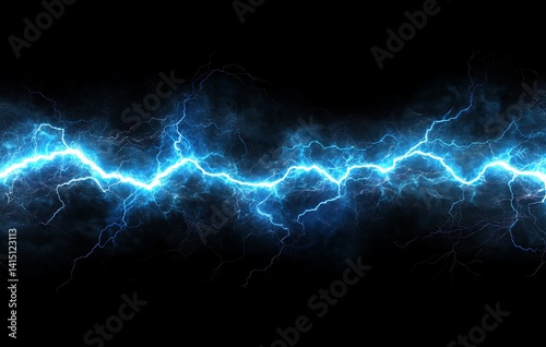 Electric blue lightning bolts against black background dynamic natural electricity concept