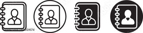 Vector icons representing contact books with profile pictures, ideal for contact management, phonebook, and user directory projects. Great for applications related to organizing contacts.