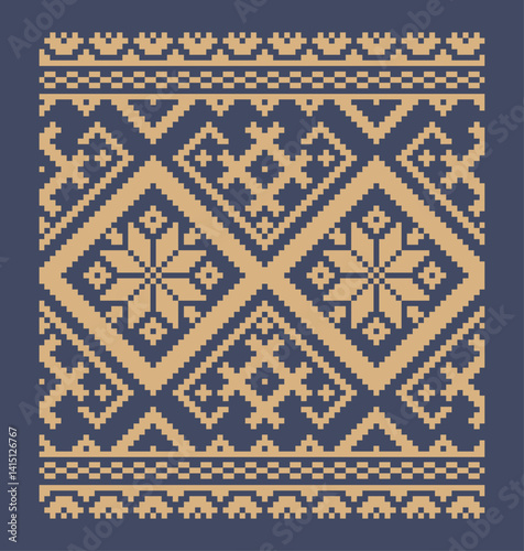 Ukrainian border pattern element. Stencil for block print or tattoo design. Floral geometric decor.