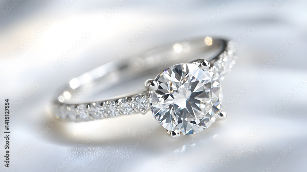 close up of sparkling diamond engagement ring on soft surface, showcasing its intricate design and brilliance close up of sparkling diamond engagement ring on soft surface, showcasing its intricate design and brilliance
