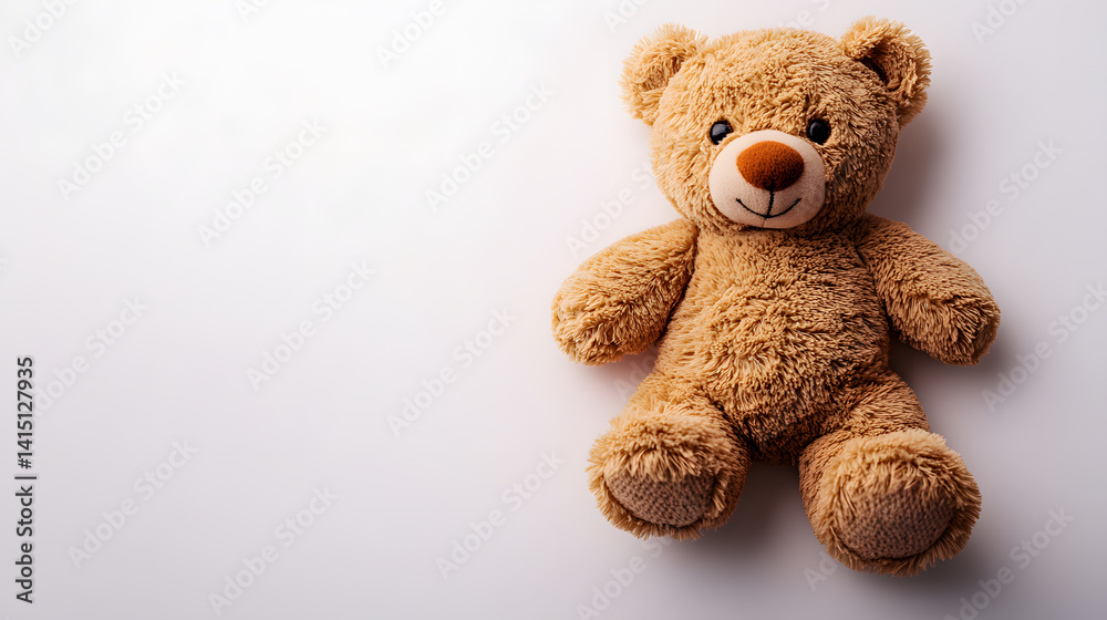 Obraz premium soft plush teddy bear toy sits on white background, exuding warmth and comfort