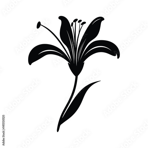 Lily flower silhouette clipart on a white background