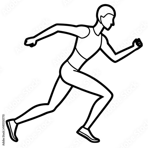 Line art vector silhouette of a runner in full motion, with one leg extended forward and the arms bent 