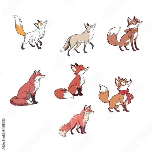 Vector set of funny cartoon animal silhouettes includes horse, deer, dog, cat, fox, elephant, and cow icons for wild and farm collections