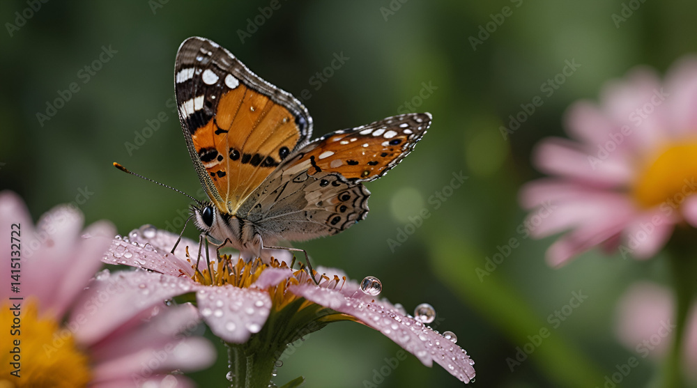 A butterfly sitting on a flower with water droplets all over it. AI.,generative.ai
A butterfly sitting on a flower with water droplets all over it. AI.,generative.ai