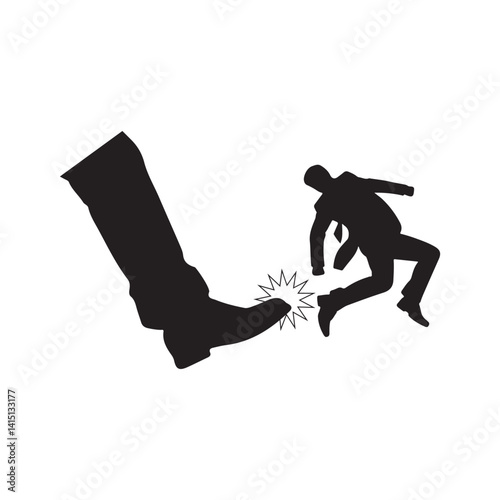 kicking out an employee worker black silhouette isolated on white background