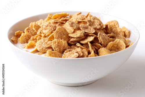 Crisp Cornflakes in White Bowl with Milk a Nutritious Breakfast Delight Morning Meal Food photo