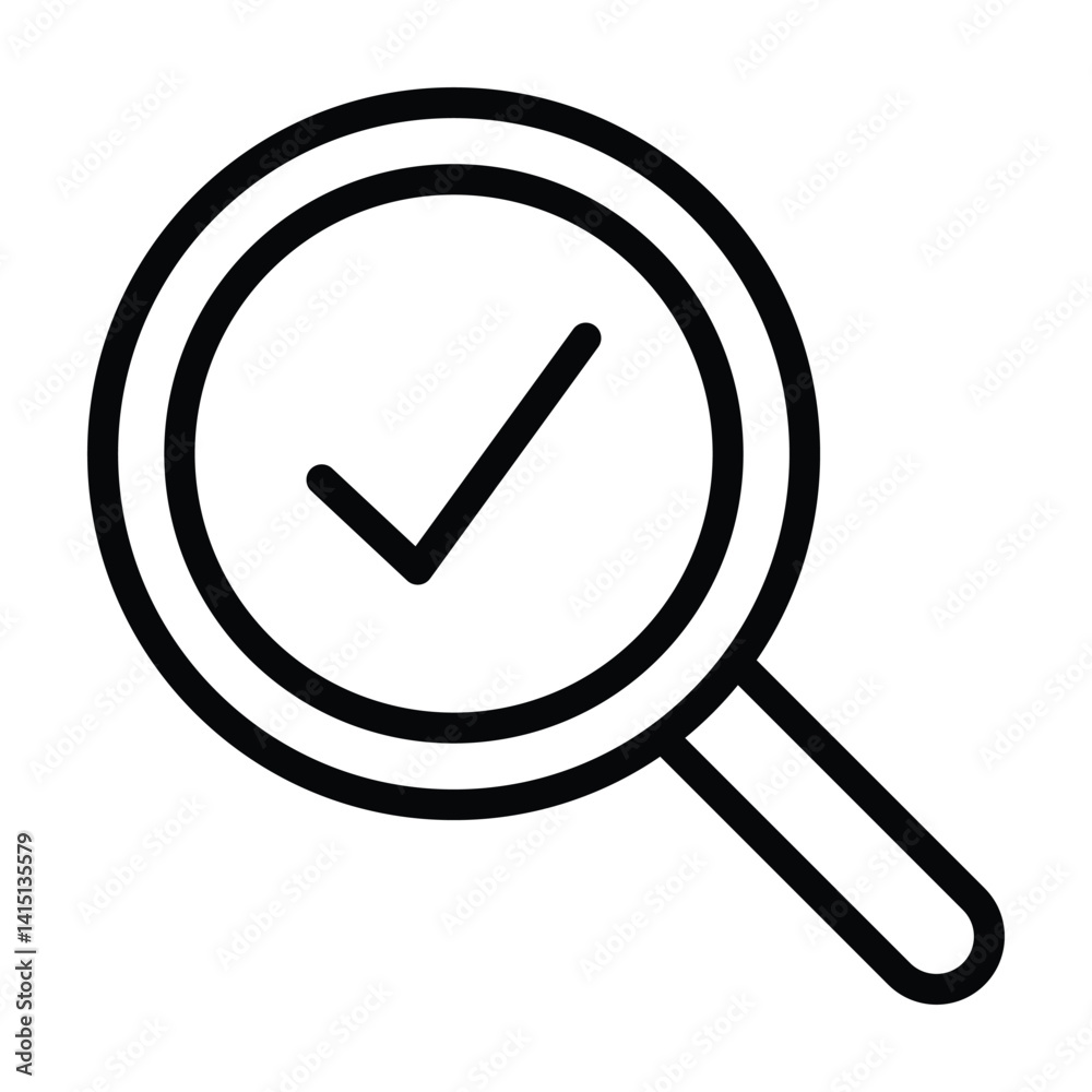 Magnifying glass, search icon in line version with tick mark vector editable illustration. Magnifying glass, search icon in line version with tick mark vector editable illustration.
