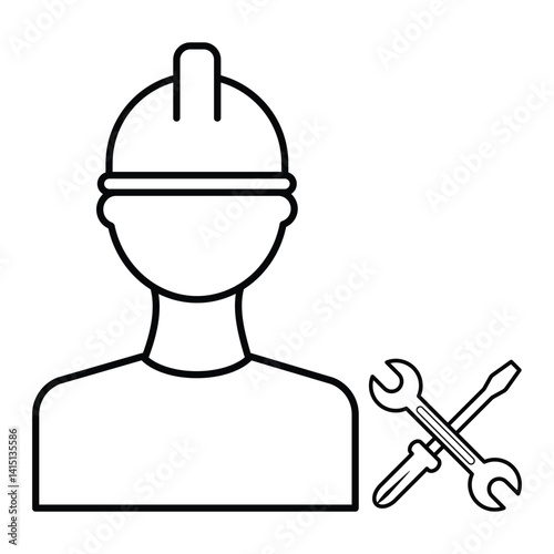 Civil engineer, builder, constructor, leader icon with screwdriver and dal wrench in out line style vector illustration.