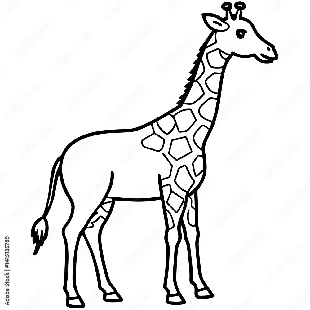 Fototapeta premium Minimal Giraffe Line Art – Black on White Vector