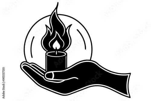 Silhouette Hand Holding Candle with Flickering Flame