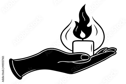 Silhouette Hand Holding Candle with Flickering Flame