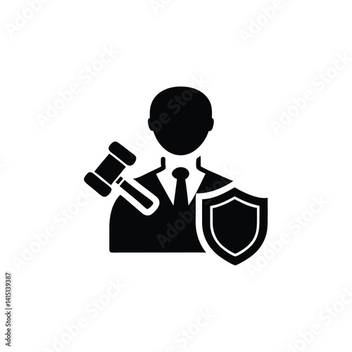 Justice Icon Lawyer with Gavel and Shield in Silhouette 
