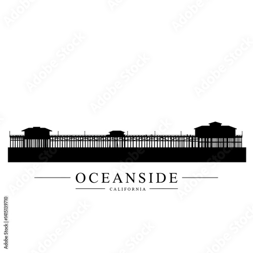 Oceanside Pier California Silhouette Vector.