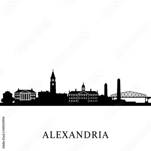 Alexandria Skyline Silhouette Black and White.