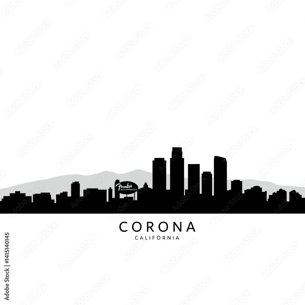 Fototapeta premium Corona CA Skyline Silhouette Graphic.