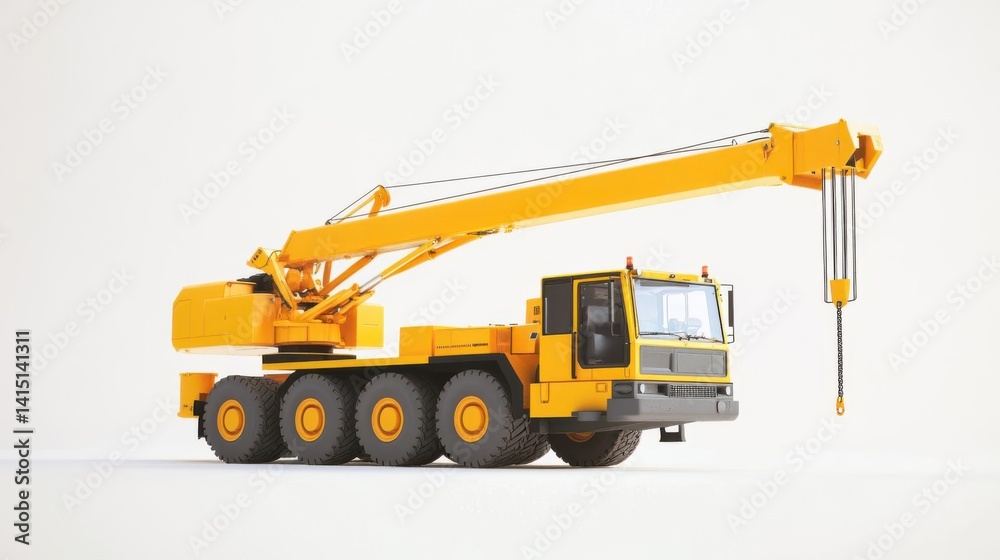 Yellow hydraulic crane on a plain background, showcasing its design and functionality Yellow hydraulic crane on a plain background, showcasing its design and functionality