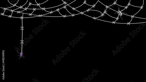 An iron web made of barbed wire and a steel spider.
 Animation