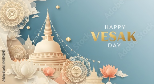 Happy vesak day - Golden pagoda  photo