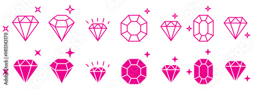 Diamond icon. Diamond, gemstone, jewelry, crystal with sparkle. Vector illustration