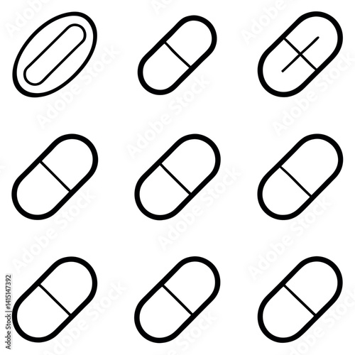 Vector Illustration of Various Medicine Pill and Capsule Shapes