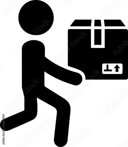 Stickman Lifting Cardboard Box – Manual Handling Silhouette Icon