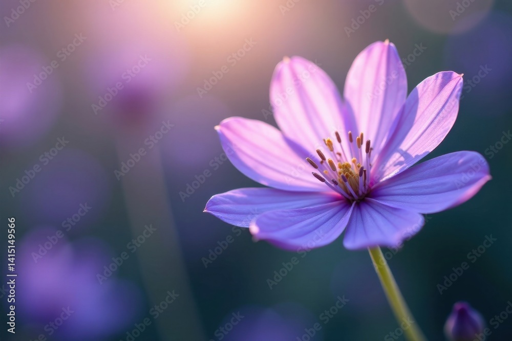 Fototapeta premium A Delicate Purple Flower Illuminated by the Warm Glow of the Setting Sun, a Symbol of Tranquility and Natural Beauty