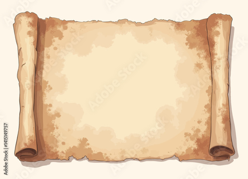 Aged parchment scroll with curled edges illustration