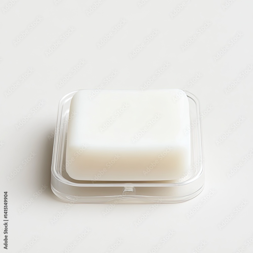 Creamy solid bar soap in a clear holder Creamy solid bar soap in a clear holder