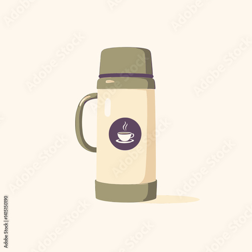 Beige thermos with coffee cup logo illustration