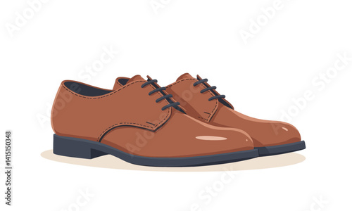 Brown leather dress shoes with dark blue laces and soles